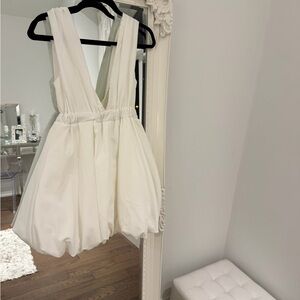 Ivory Bubble Hem Deep V Mini Dress